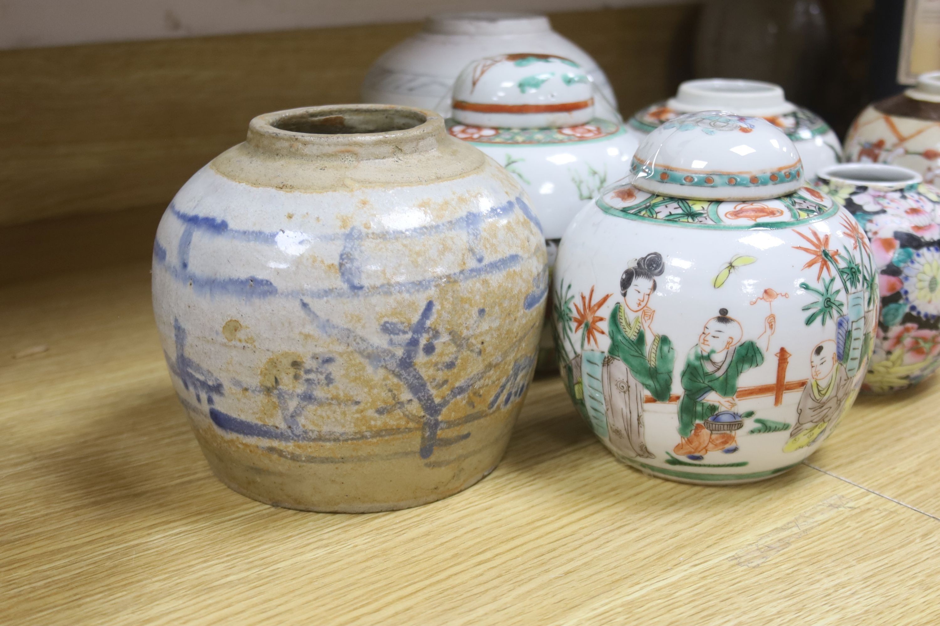 Seven Chinese porcelain or stoneware jars, 19th/20th century